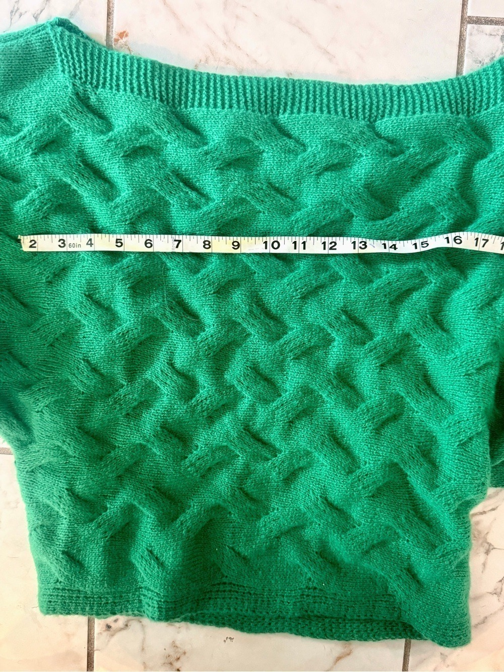 Green Basketweave Knit Bubble Sleeve Sweater Small - Picture 3 of 6